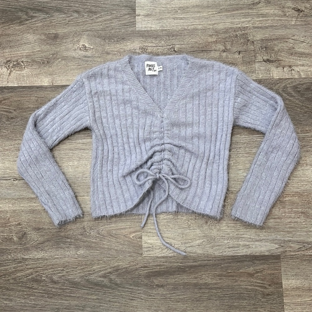 Princess Polly V Neck Wool Blend Sweater With Front Ruched Cozy